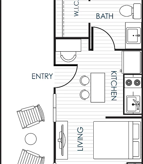 Studio Furnished Unit w/Large Terrace Floorplan Diagram