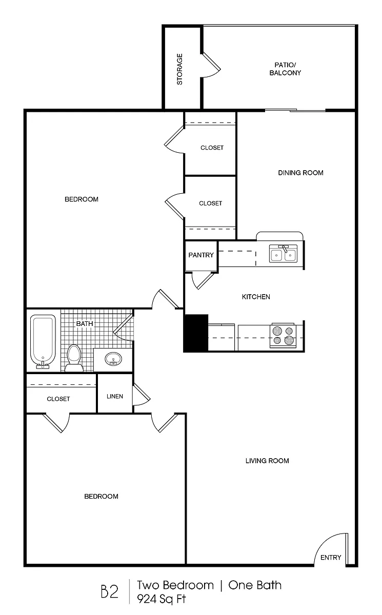 Floor plan 2 Bedroom, 1 Bathroom