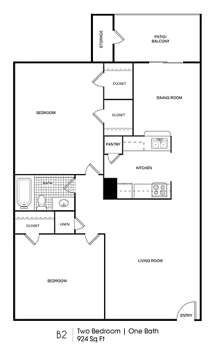 Floor plan 2 Bedroom, 1 Bathroom