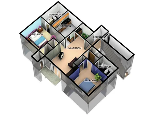 Floor plan 2 Bed, 2 Bath