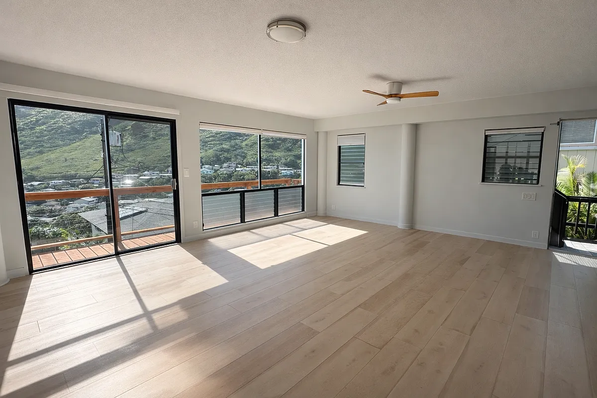 Front room/living room view without the couch and staging items. - 817 Ekoa Pl #A