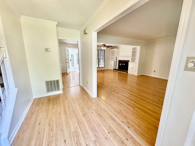View from the front door into the fantastic open-concept living room and den.