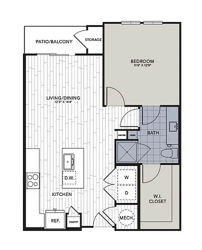 Floor plan A4 - One Bedroom, One Bathroom