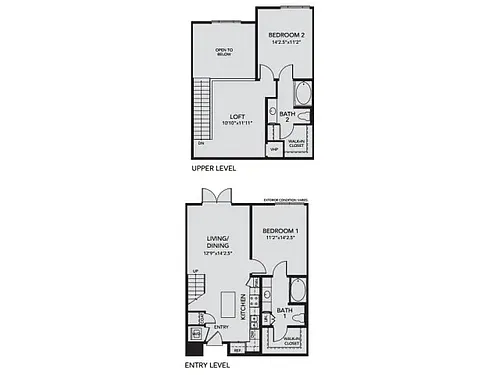 Floor plan B1 - 2 Bedroom, 2 Bath Townhome