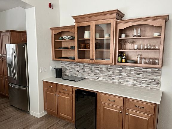 Dry bar with wine fridge.