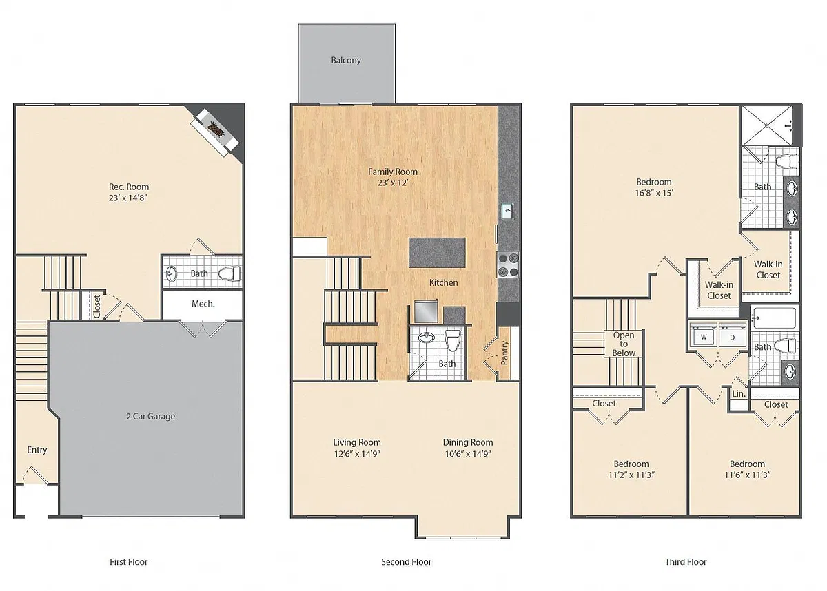 Floor plan 3 Bed/2.5 Bath Townhome-C2THa