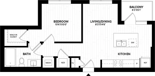Floor plan 1 Bed/1 Bath-A3