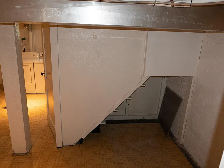 Basement storage under staircase.