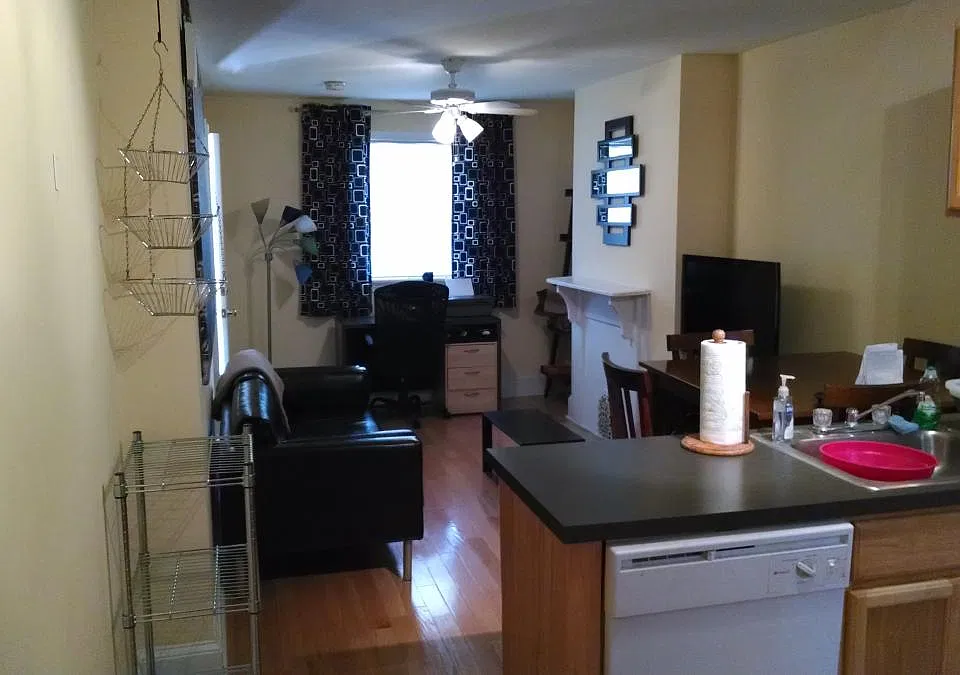 View from kitchen into living room