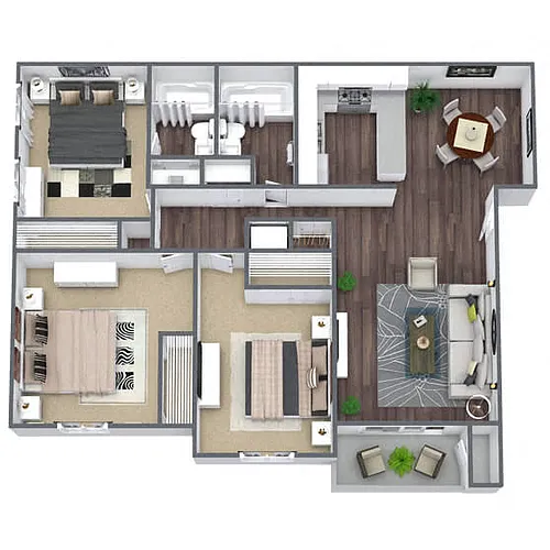 Floor plan C1: 3 Bed 2 Bath