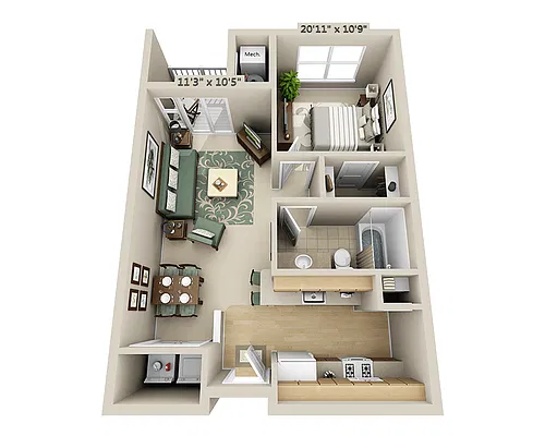 Floor plan One Bedroom A1B