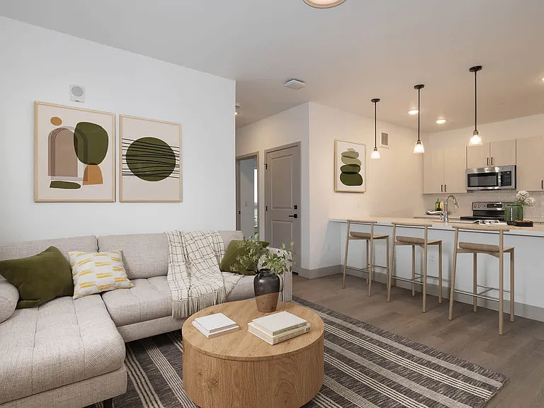 Living Area and Kitchen with Hard Surface Flooring