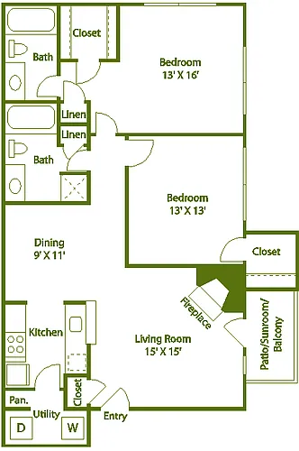 Floor plan 2 bed 2 bath B