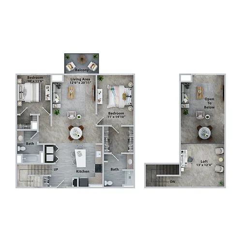 Floor plan Two Bedroom Two Bath (1390sf)