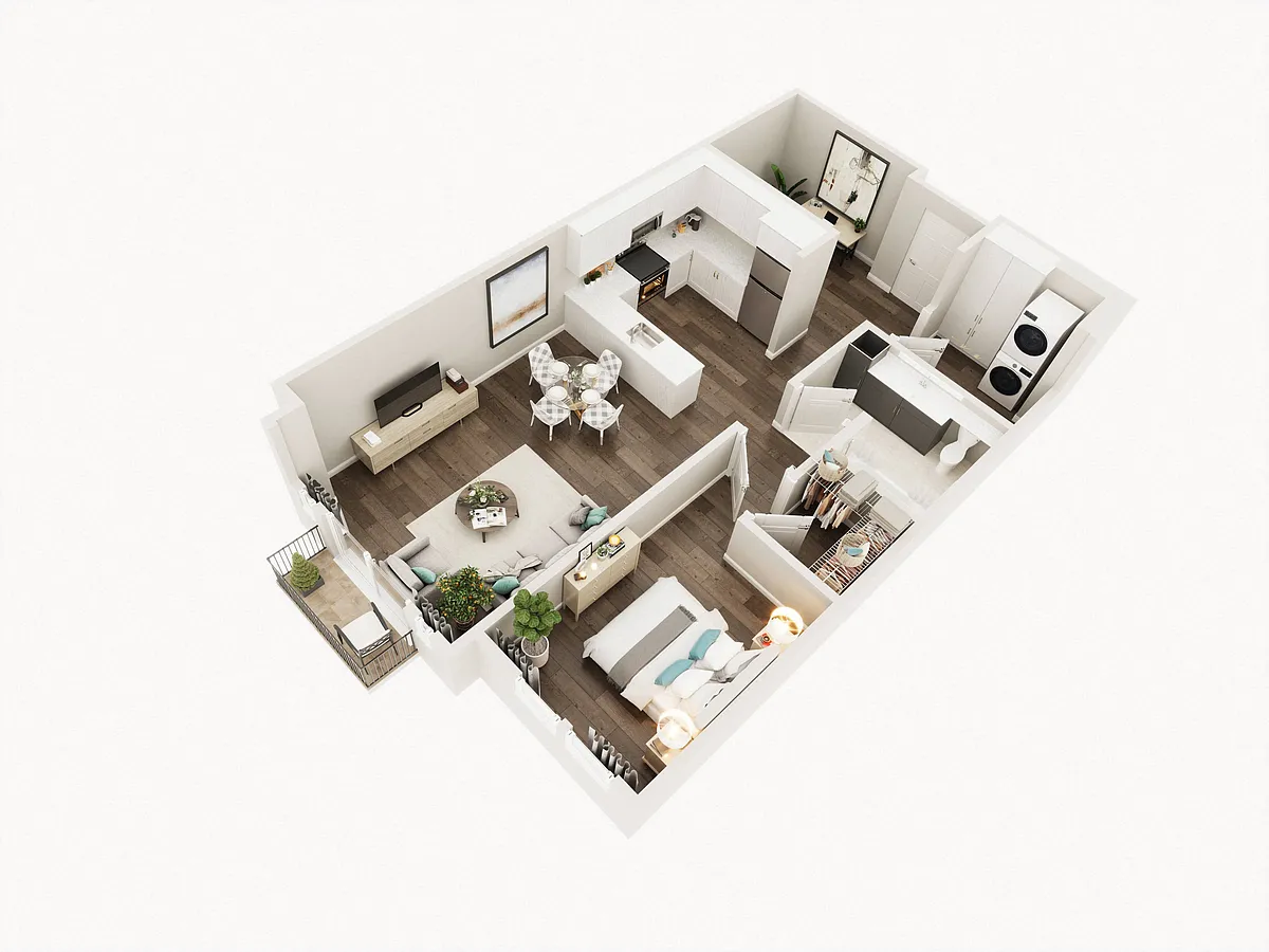 Floor plan One Bed One Bath Den 1M