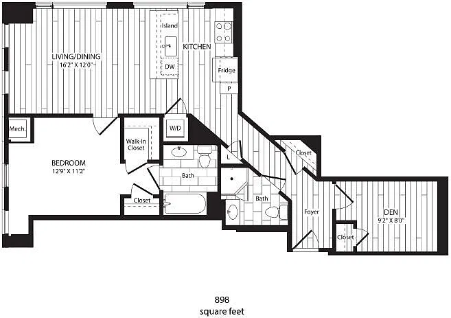 Floor plan One Bedroom Den | 898