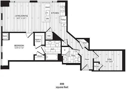 Floor plan One Bedroom Den | 898