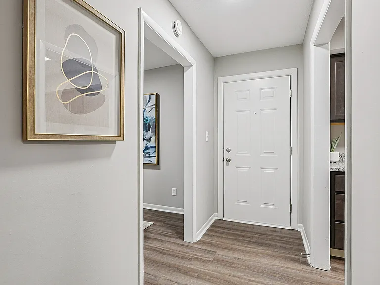 Entry way with hardwood-style flooring
