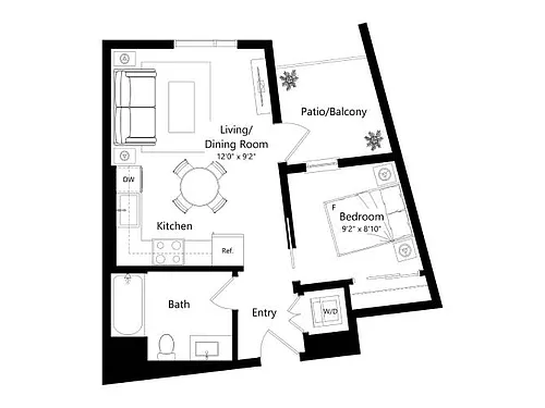 Floor plan 1L - 1 Bed 1 Bath