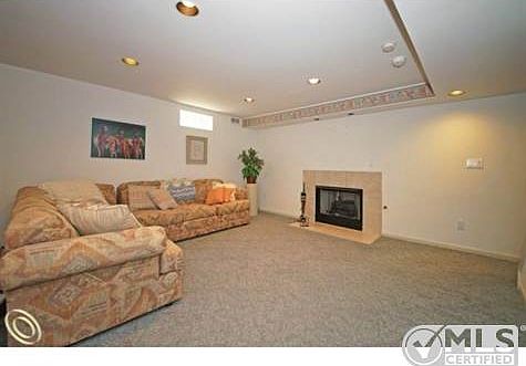 cozy fireplace in lower level