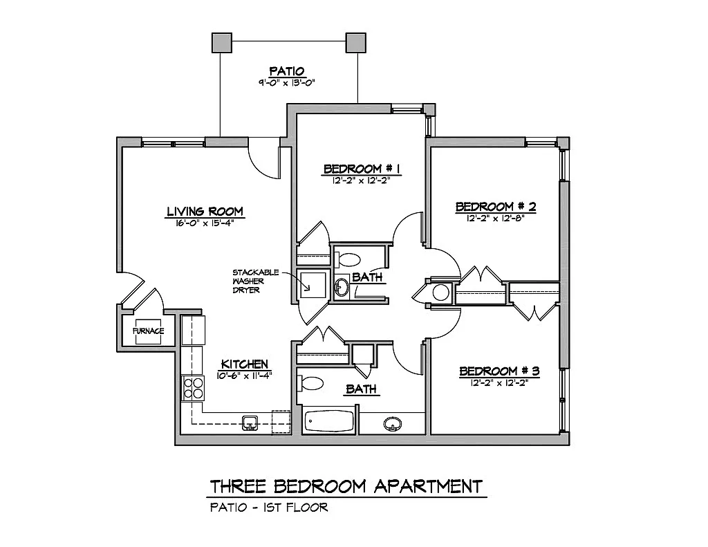 Floor plan 3 Bedroom 1st Floor Patio