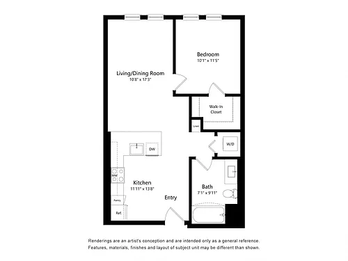 Floor plan A7A One bed one bath