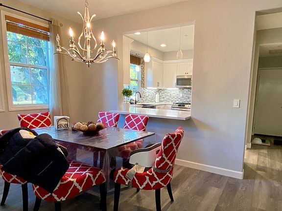 Large dining room with extended kitchen counter