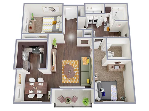 Floor plan 2 Bed, 1 Bath A (80% Income Restricted)