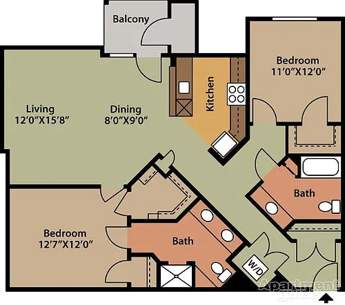 Floor plan Large Corner 2 Bedroom