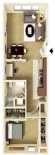 Floor plan 1 Bedroom, 1 Bath w/Den