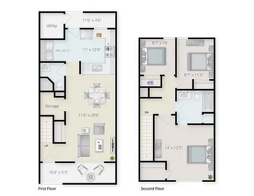Floor plan Three Bedroom Two Bath Townhome