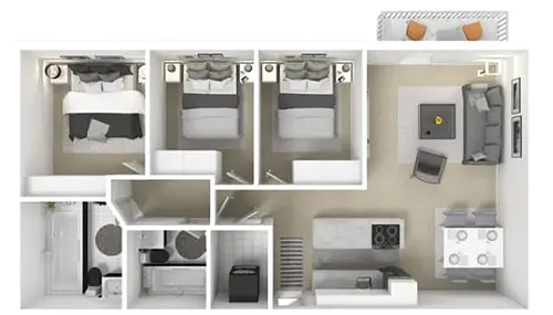 Floor plan Three Bedroom Two Bath
