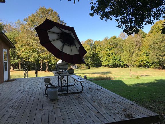 Large back deck (26' x 15') facing large back yard and 7 AC woods. Garden space available.