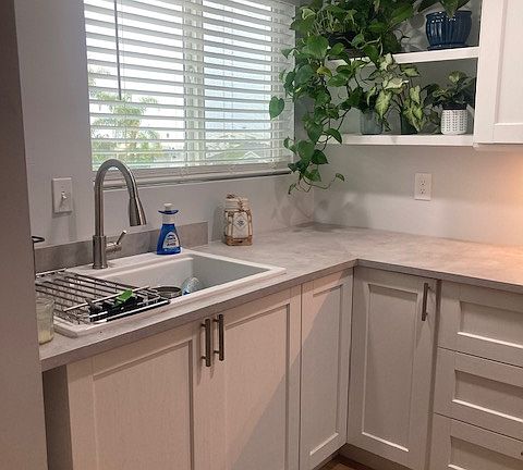 View of ocean from kitchen window.