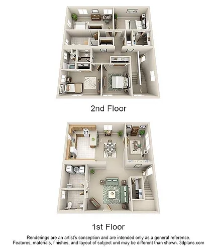 Floor plan 4 Bed, 2 Bath Townhome