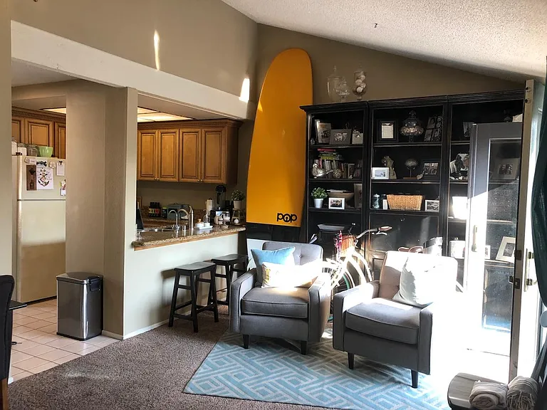 Looking toward kitchen from Murphy bed area