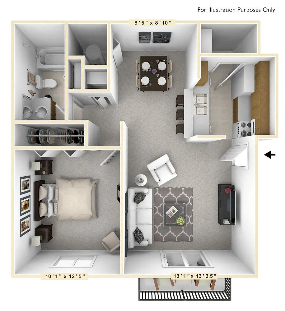 Floor plan The Walnut 1 BR 1 BA