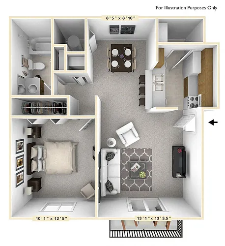 Floor plan The Walnut 1 BR 1 BA