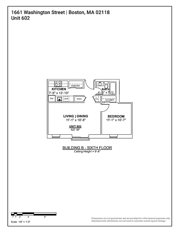 Floor plan 1Bed-1Bath 602