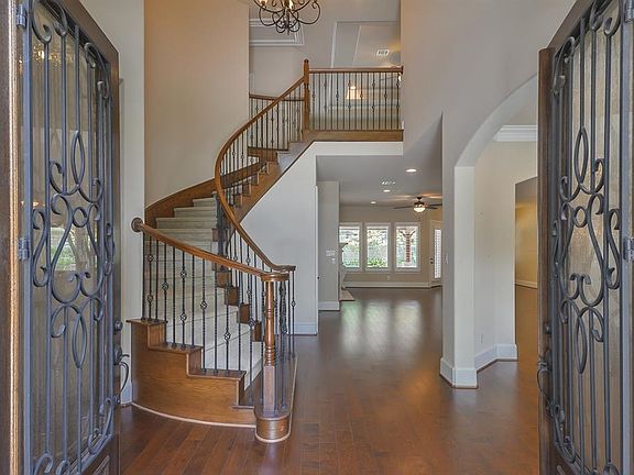 Enter through the double doors.