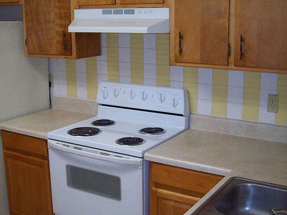 Kitchen: Cabinets being refinished.