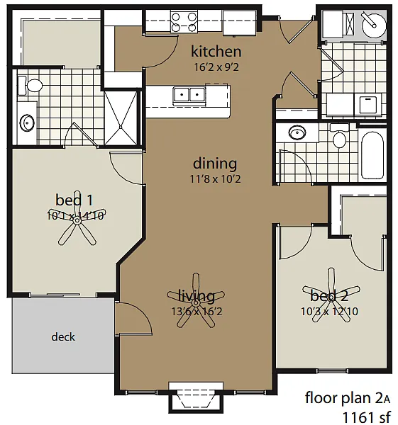 Floor plan 2A 1161 sf