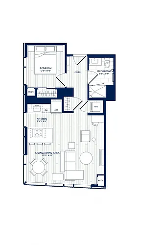 Floor plan 1 Bed/1 Bath-D4