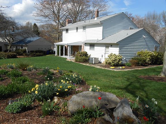 Large backyard with beautiful landscaping