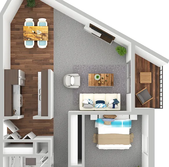 One Bedroom 696 Floorplan Diagram