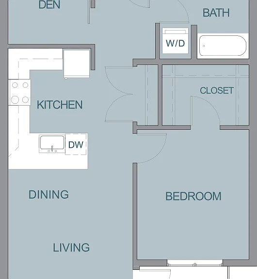 1 Bedroom 1 Bath 1 Den B Floorplan Diagram