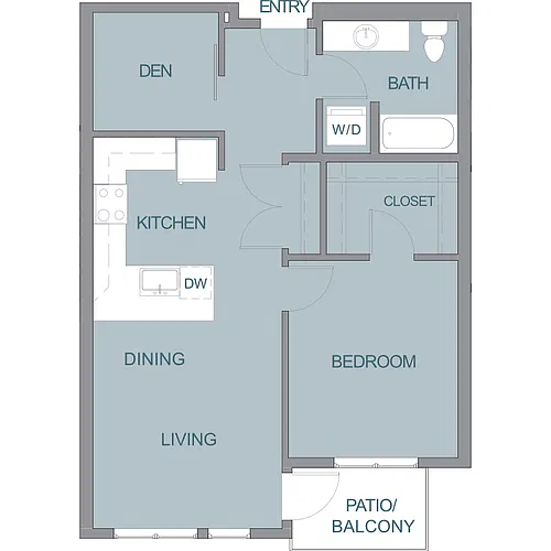 Floor plan 1 Bedroom 1 Bath 1 Den B