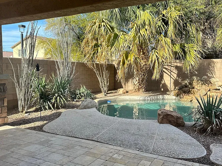 Great view of pool area from the living room, dining and kitchen area.