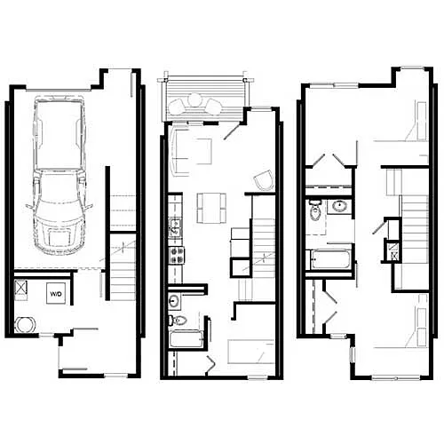 Floor plan Three Bed/Two Bath Townhome | 50% AMI