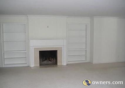 Great room fireplace and bookshelves